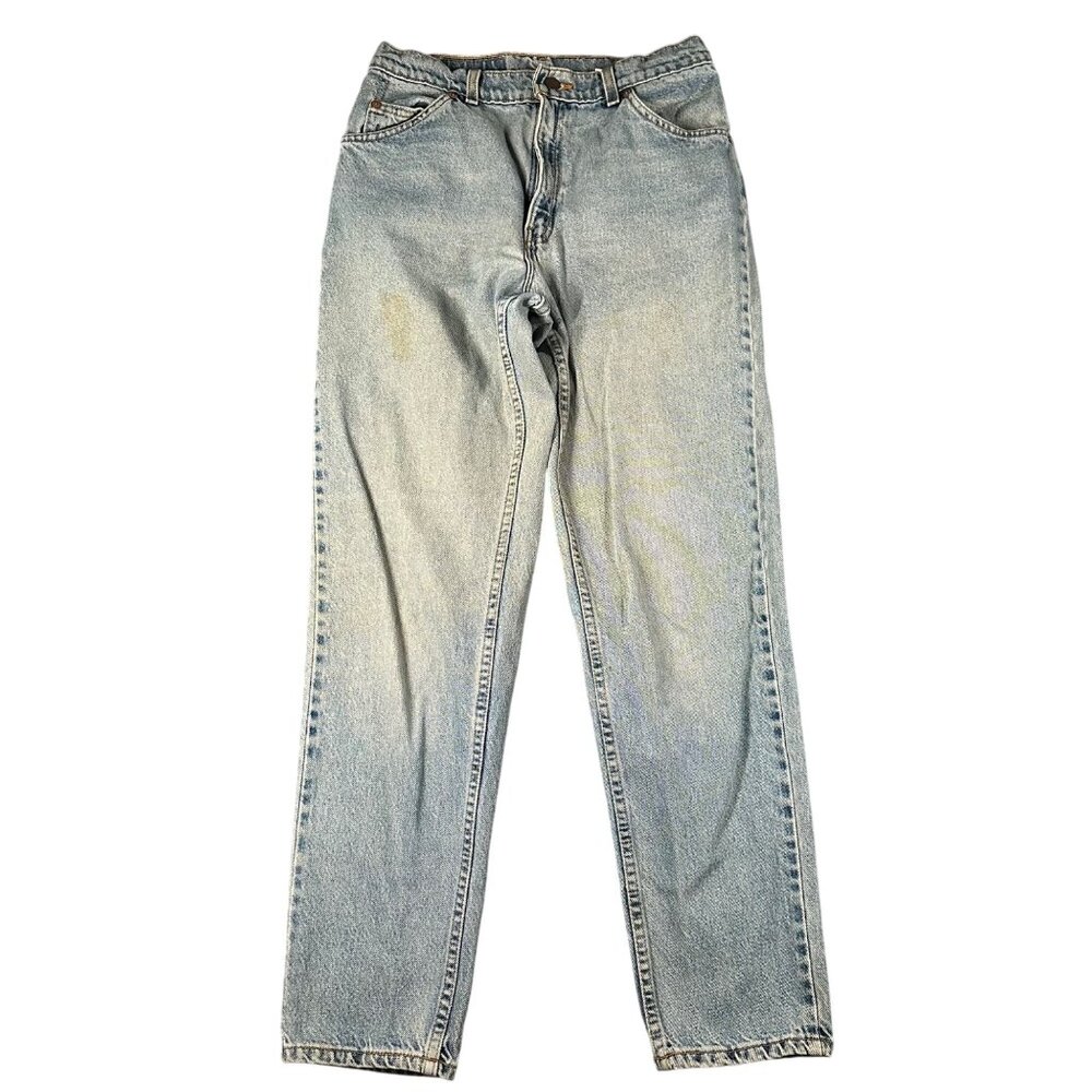 Vtg 90s Levis Womens 11 Jr Relaxed Fit Tapered Leg Light Wash Jeans Stained USA‎